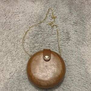 Zara Brown Wooden Circle Mini Bag with Gold Chain